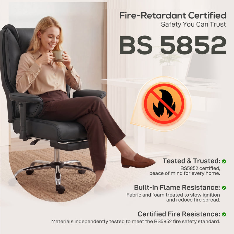 HOMCOM Executive Office Chair, Reclining Desk Chair with Footrest, Adjustable Armrests, Pet Friendly Faux Leather, Black – view 9