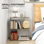 Side Table, Narrow End Table with Storage Shelves, S-Shaped, 3-Tier, 50W x 19.5D x 58H cm, Grey