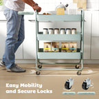 HOMCOM 3-Tier Storage Trolley on Wheels with Mesh Baskets - Light Green