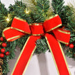 Close-up of the wreath's red bow