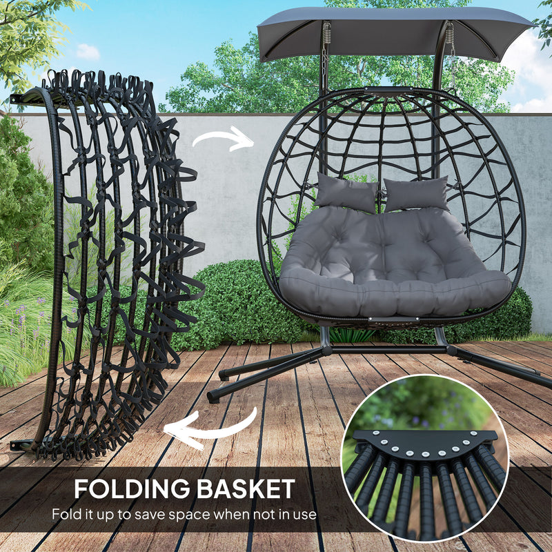 Double rattan egg chair with canopy – image 8