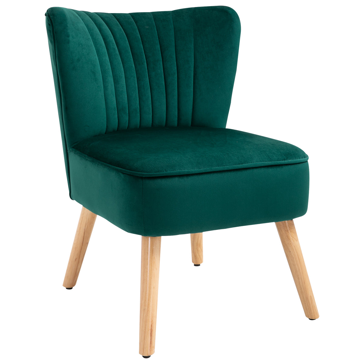 Velvet-Feel Armless Accent Chair with Wooden Legs – Green