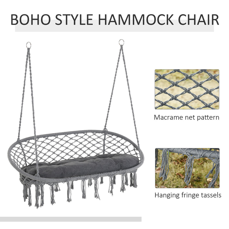 Outsunny Two-Seater Boho Macrame Hammock Swing - Grey – view 5