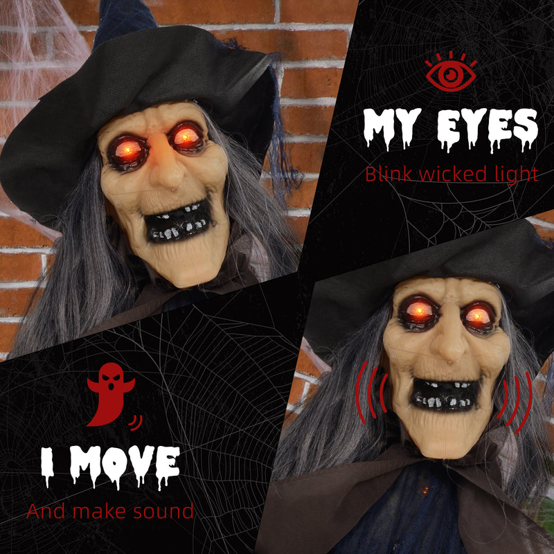 190cm Animated Witch with Broomstick & Glowing Eyes – image 5 of 9