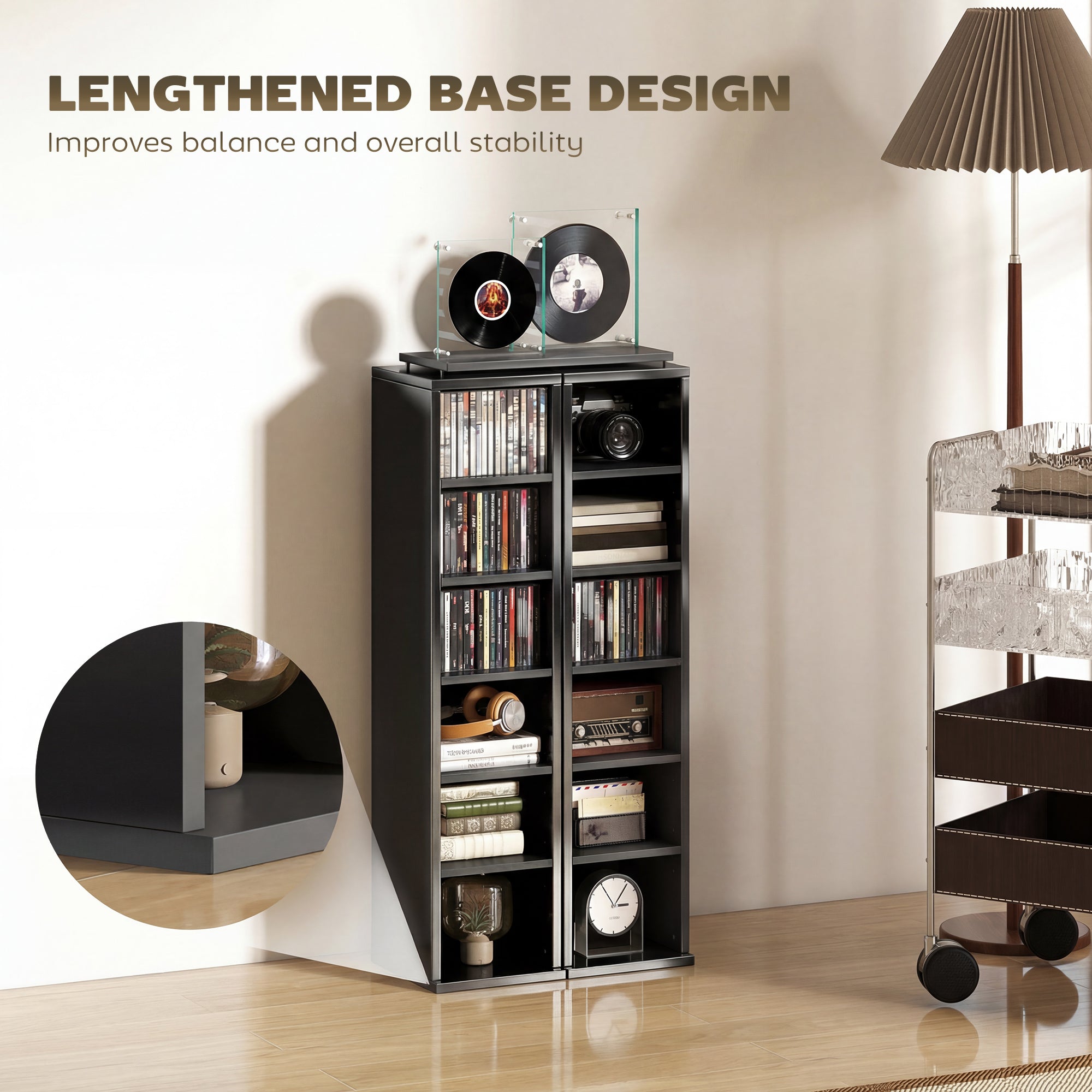 Set of 2 CD Media Display Shelf Unit Tower Rack with Adjustable Shelves, High Gloss Black