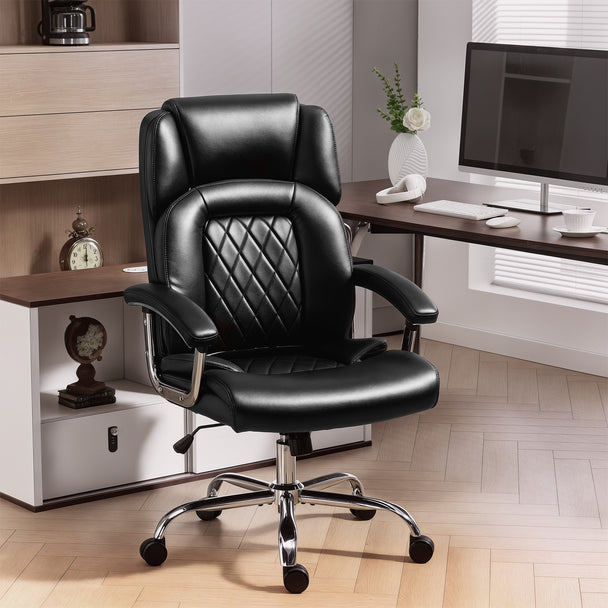 HOMCOM Big and Tall Office Chair 180kg with Spring Cushion, PU Leather - Black – view 2