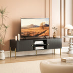 TV Stand for TVs up to 65", Entertainment Center with 2 Open Shelves, 2 Cabinets and Steel Legs for Living Room, Black