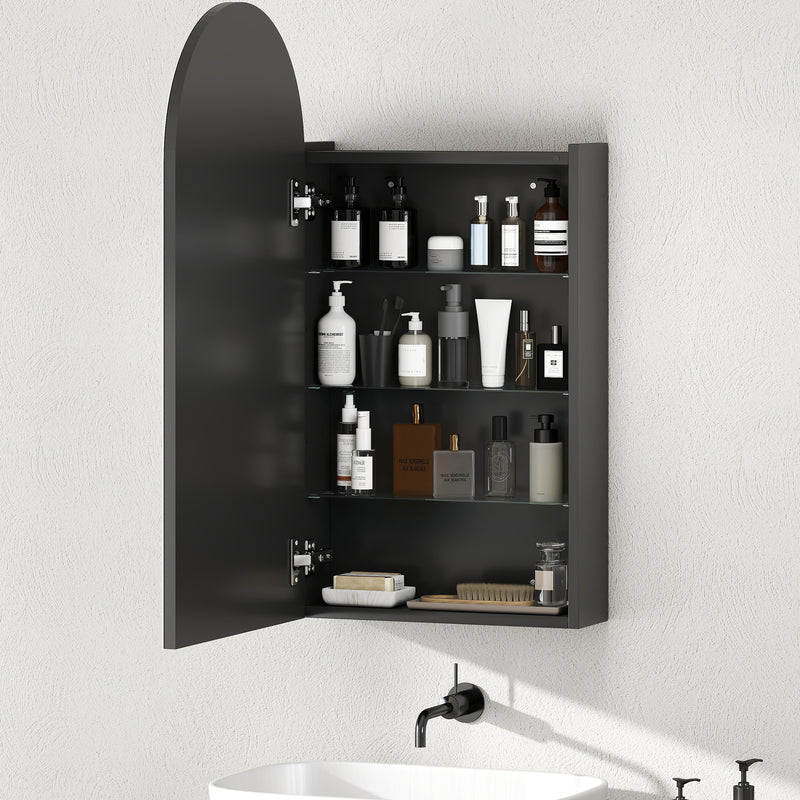 Arched mirror cabinet with glass shelves in black – image 8