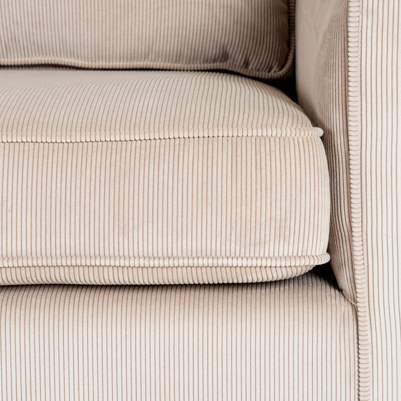 close-up of the ribbed cord fabric on the seat cushion