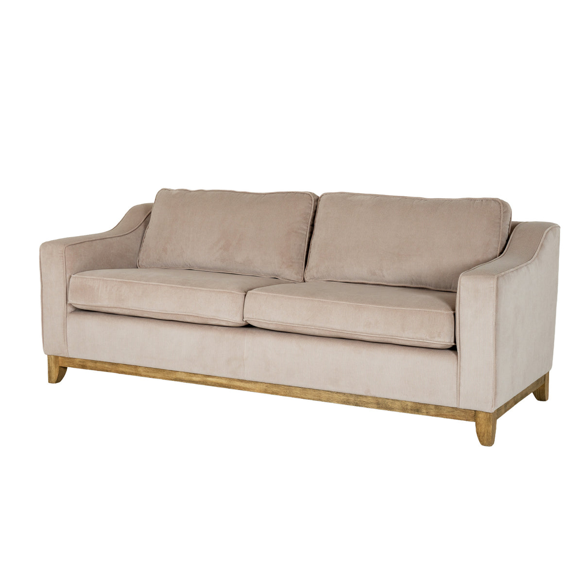 Fairmont cream cord three-seater sofa, three-quarter view