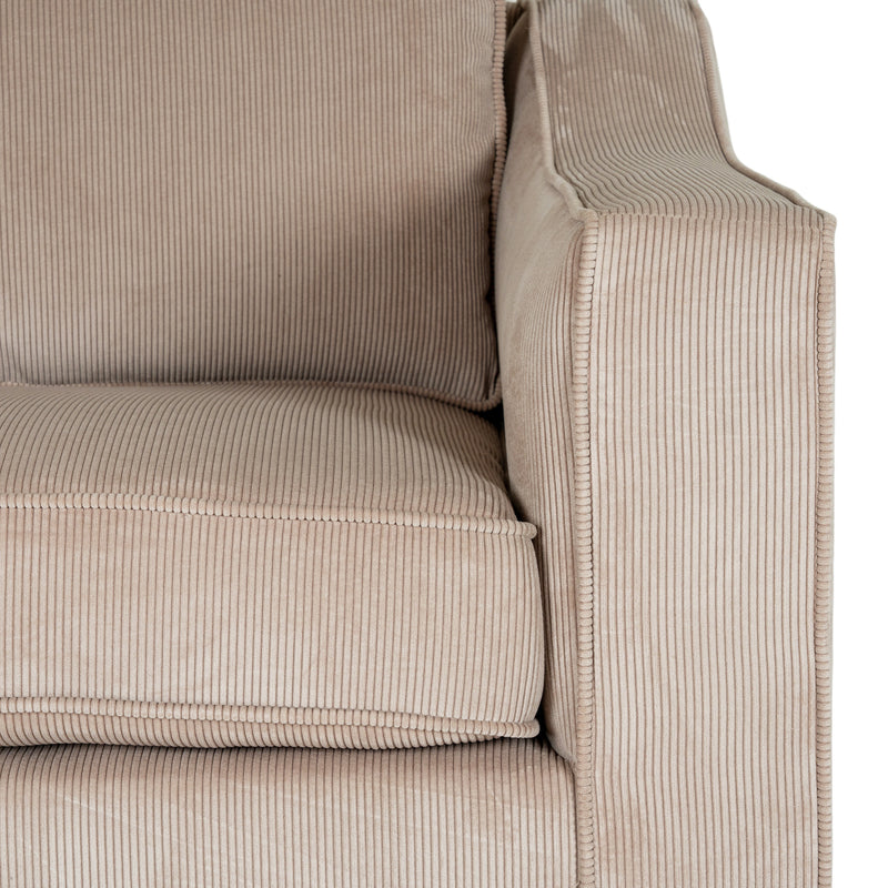 close-up of the ribbed cord fabric on the arm and seat