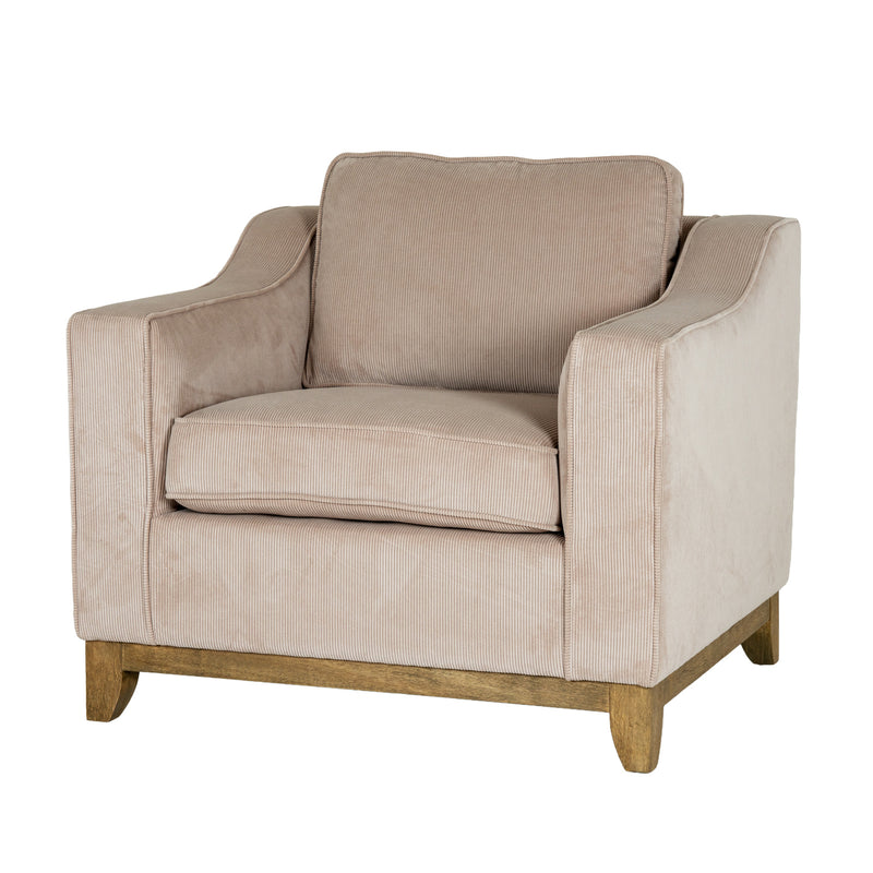Fairmont cream cord armchair, three-quarter view