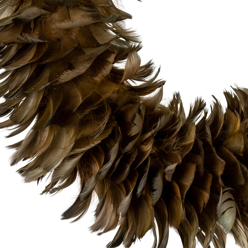 Close-up of the layered fawn feathers