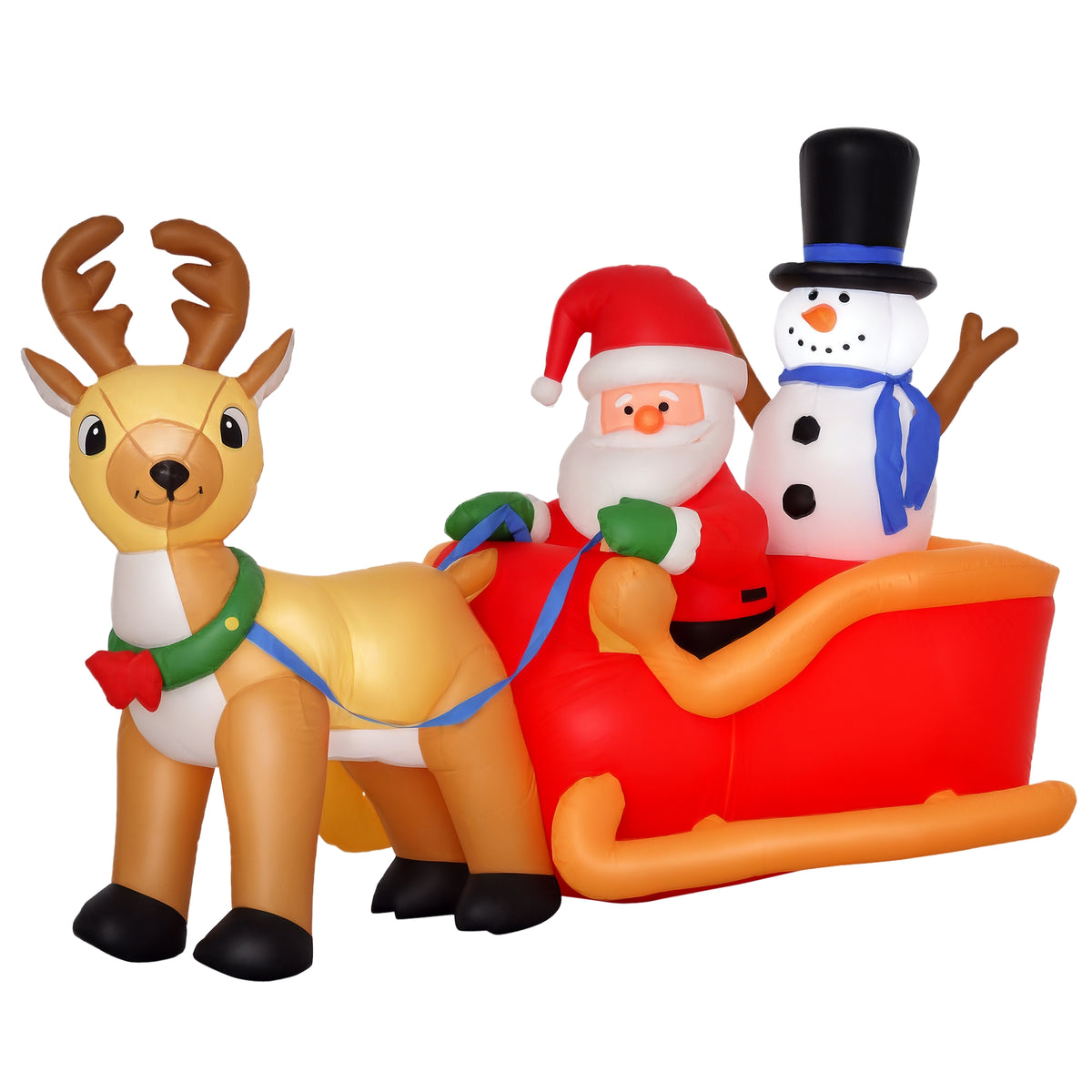 6.5ft Santa Sleigh and Reindeer Christmas Inflatable on a white background