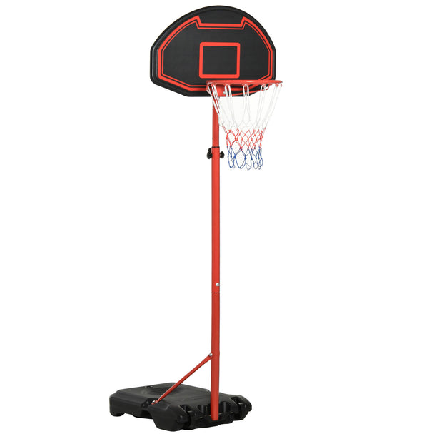 Black portable basketball hoop and stand with height adjustment, weighted base and wheels