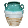 Fen teal glazed ceramic amphora vase with handles