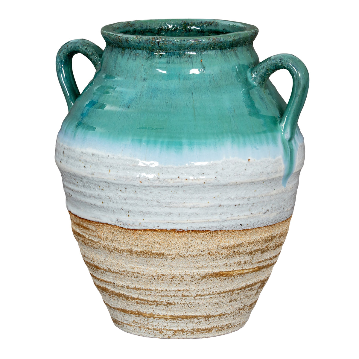 Fen teal glazed ceramic amphora vase with handles
