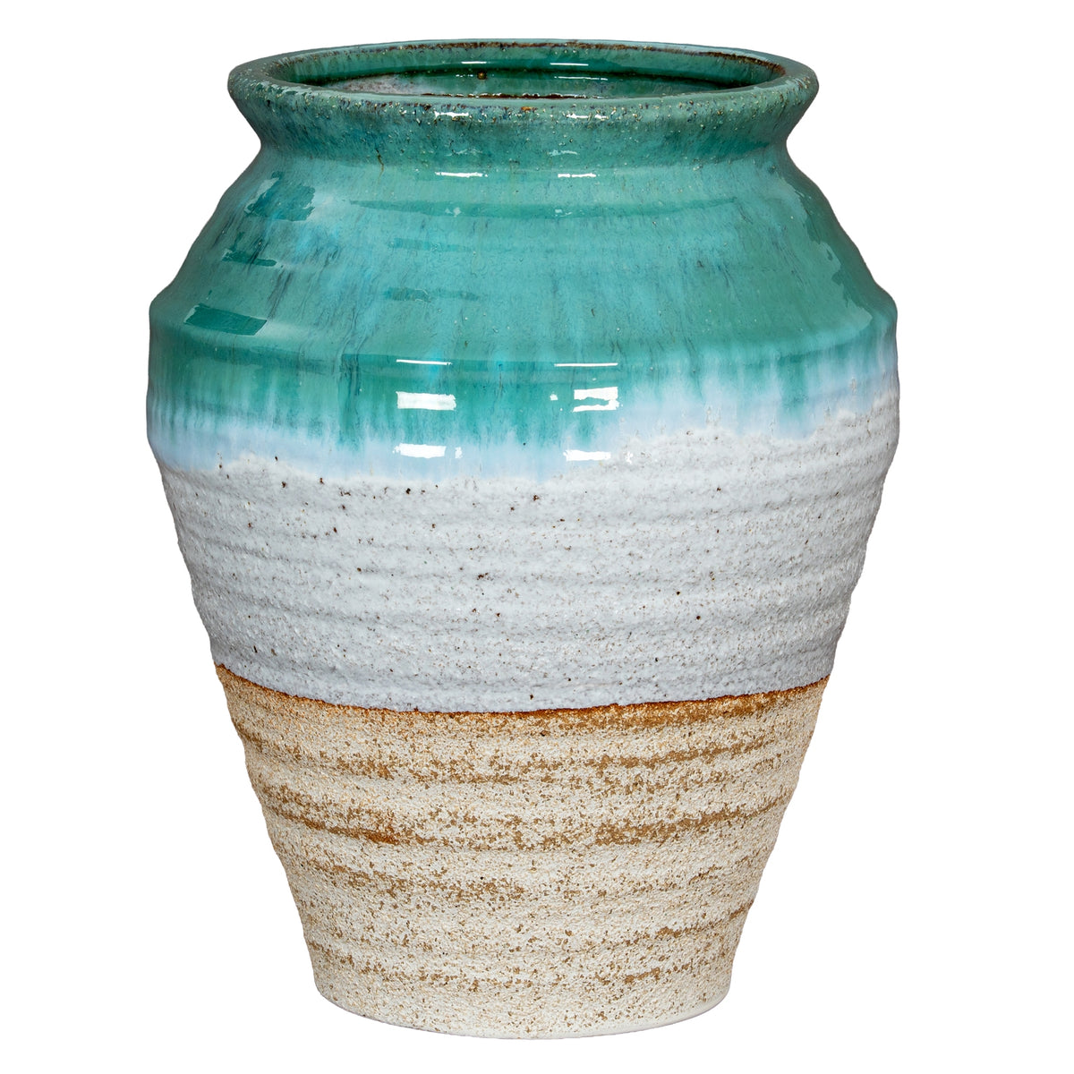 Fen teal glazed ribbed ceramic olpe vase