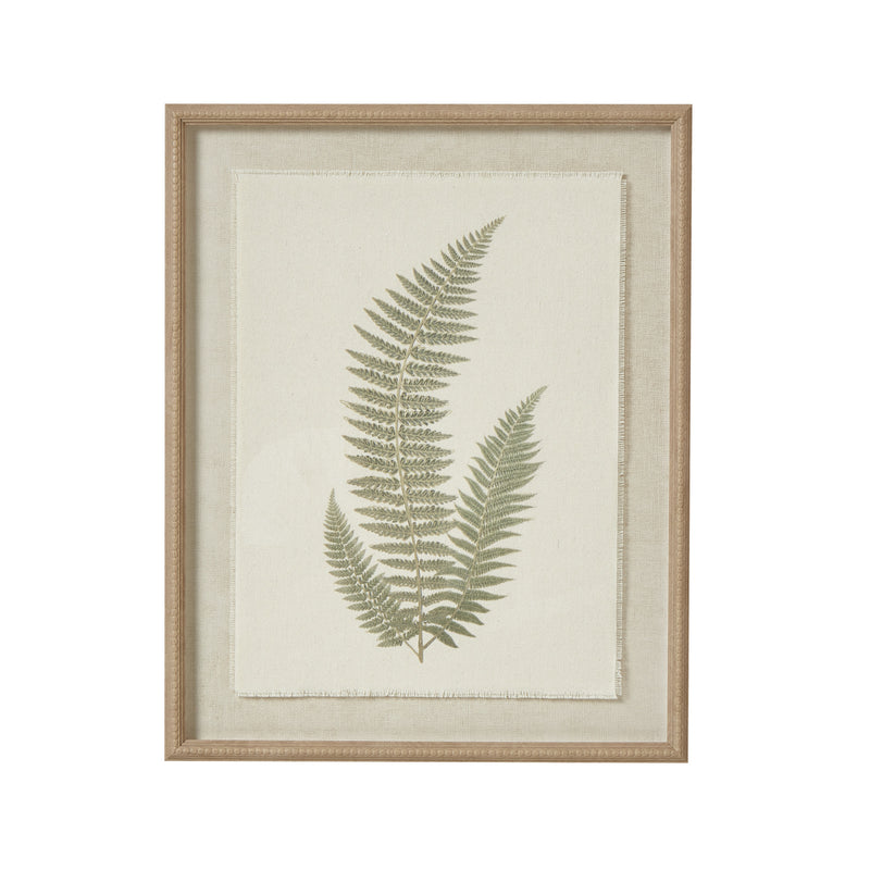 Fern botanical art in a beaded wood frame, front view