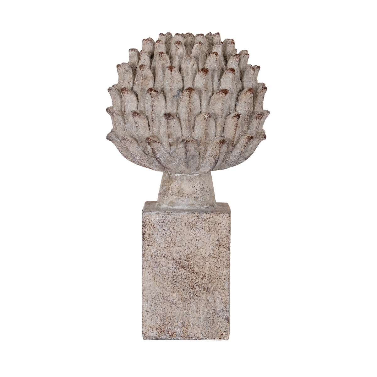 Ferro large artichoke on a tall plinth, front view