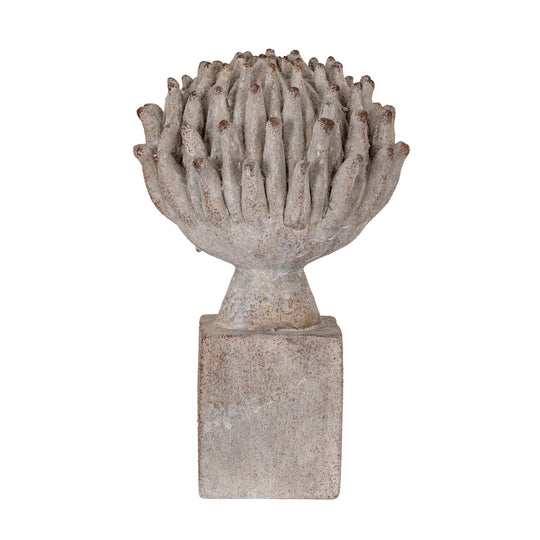 Ferro medium artichoke on a square plinth, front view