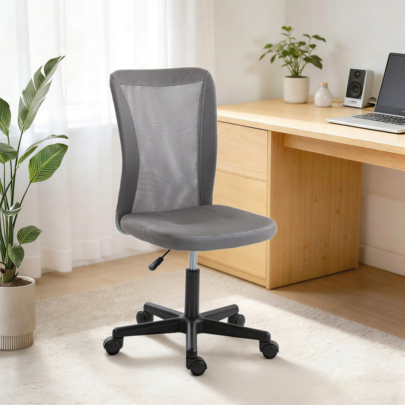 Vinsetto Computer Desk Chair, Mesh Office Chair with Adjustable Height and Swivel Wheels, Armless Study Chair, Grey – view 8