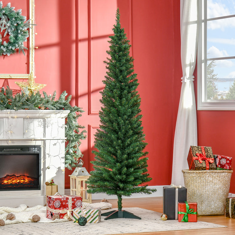 HOMCOM 6ft Unlit Artificial Christmas Tree, Pencil Slim Xmas Tree with Solid Stand and Realistic Branches, Green – view 2