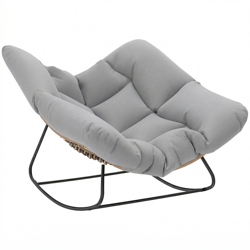 Outsunny Indoor Outdoor Rocking Chair, Oversized Rocking Egg Chair with Cushion for Living Room, Garden, Patio, Light