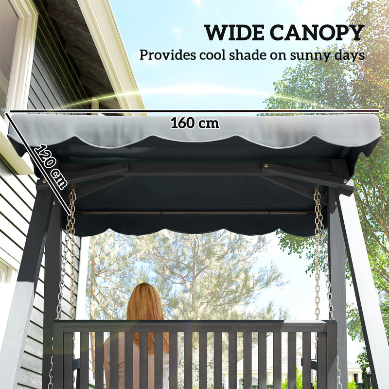 Outsunny 2 Seater Garden Swing Seat with Canopy, Wooden Swing Chair, Outdoor Hammock Bench for Balcony Patio Porch, Grey – view 4