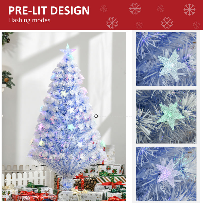 HOMCOM 4FT Artificial Fibre Optic Christmas Tree Seasonal Decoration w/ LED Lights Pre-Lit Easy Store White Blue – view 5