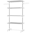 White and silver 4-shelf folding clothes airer with rotating side wings and wheels