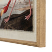 Close-up of the flamingo's legs, linen panel and beaded frame