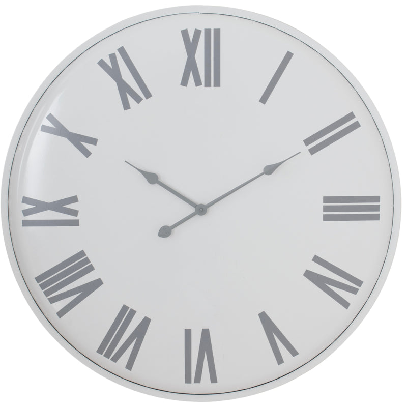 Flemings large white metal wall clock with grey Roman numerals