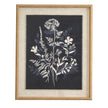 Meadow flower print on dark linen in a beaded wood-tone frame, front view