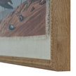Close-up of the shore detail, frayed linen edge and frame corner
