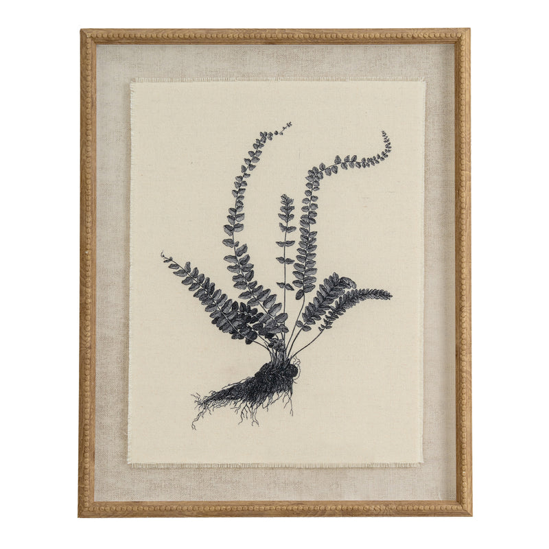 Spleenwort fern print on linen in a beaded wood-tone frame, front view