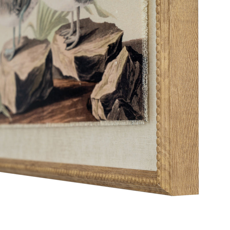 Close-up of the rocks, frayed linen edge and frame corner