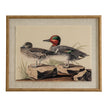 Teals print on linen in a beaded wood-tone frame, front view