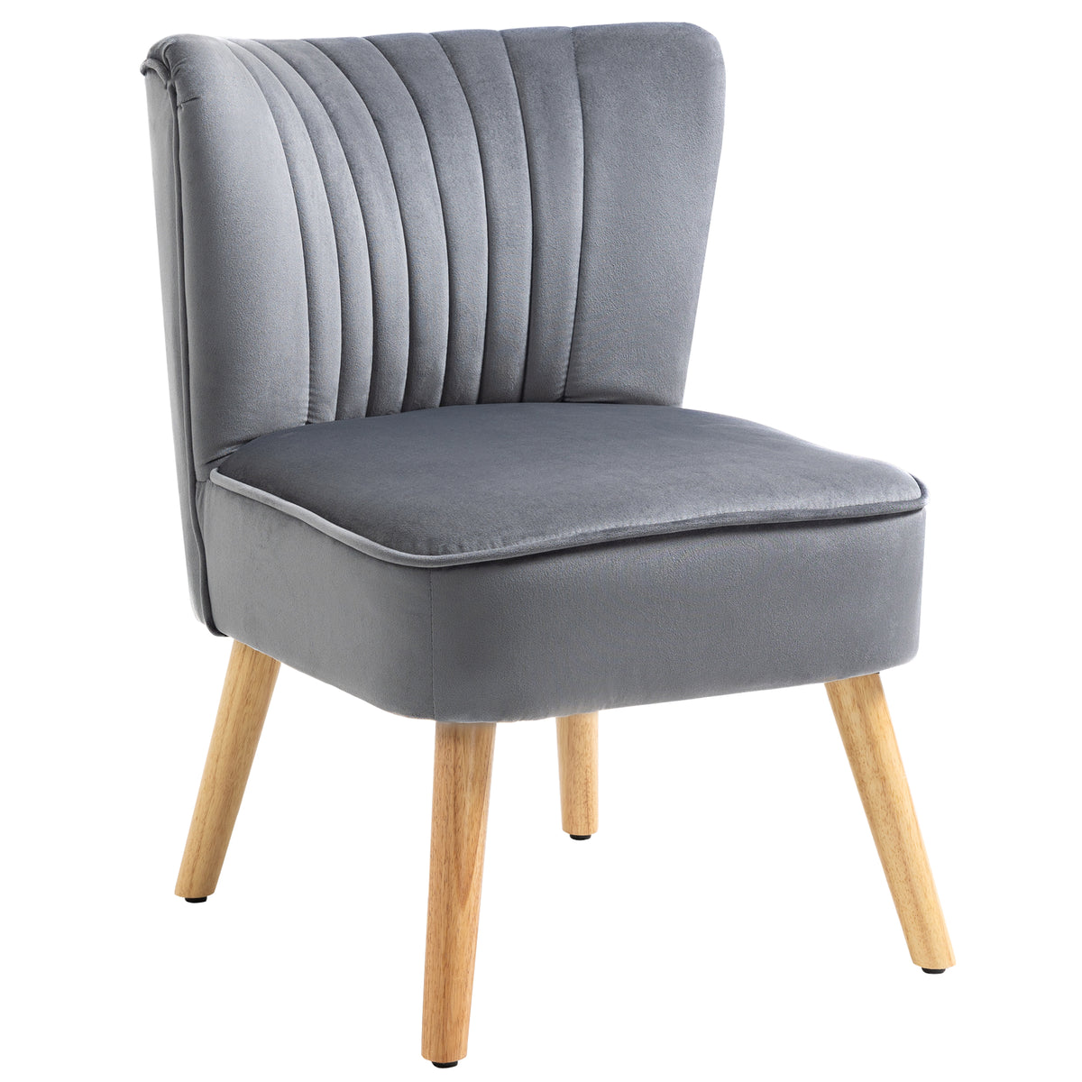 Velvet-Feel Armless Accent Chair with Wooden Legs – Grey