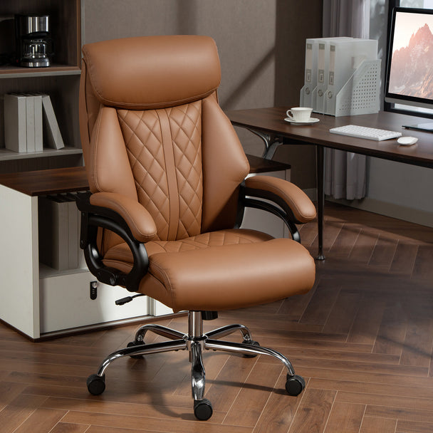 HOMCOM Spring Padded Faux Leather Office Chair with Super Padded, Reclining Office Chair - Light Brown – view 2
