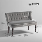 Velvet 2 Seater Sofa, Button Tufted Wingback Loveseat with Rubber Wood Legs for Living Room, Bedroom, Charcoal Grey