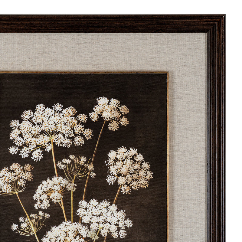 Four Botanicals Framed Wall Art in Classic Frame – 100 × 80cm, close-up of a botanical panel and the mount