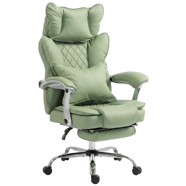 HOMCOM Executive Office Chair, PU Big and Tall Office Chair 180 kg with Wide Seat, Reclining, Lumbar Support, Light