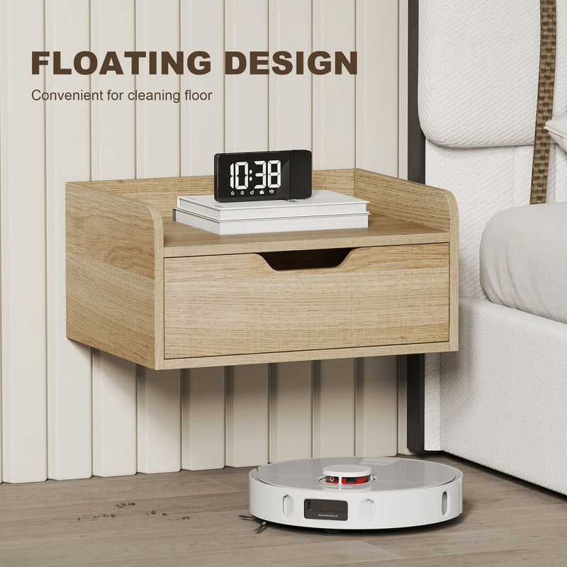 HOMCOM Floating Nightstands Set of 2, Wall Mounted Bedside Table with Drawer for Bedroom, Natural Wood – view 5