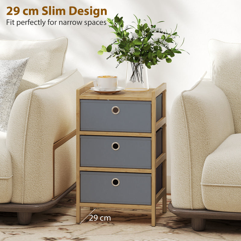 HOMCOM Chest of Drawers, 3 Fabric Drawers Narrow Dresser with Bamboo Frame, Light Grey – view 6