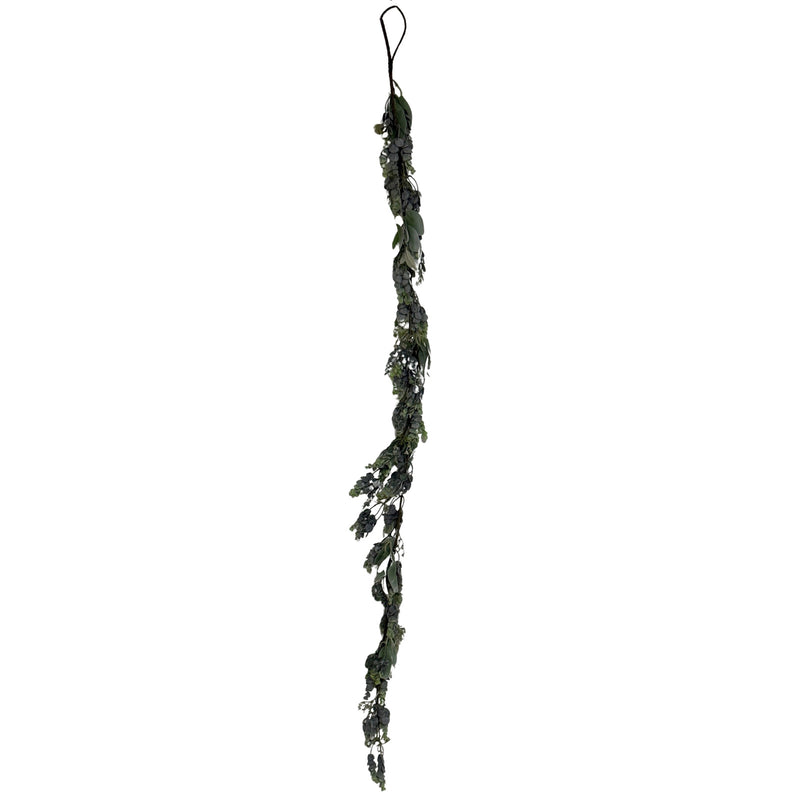 Frosted eucalyptus and lamb's ear winter garland hanging full length