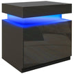 Black high gloss bedside table with LED light strip and two drawers
