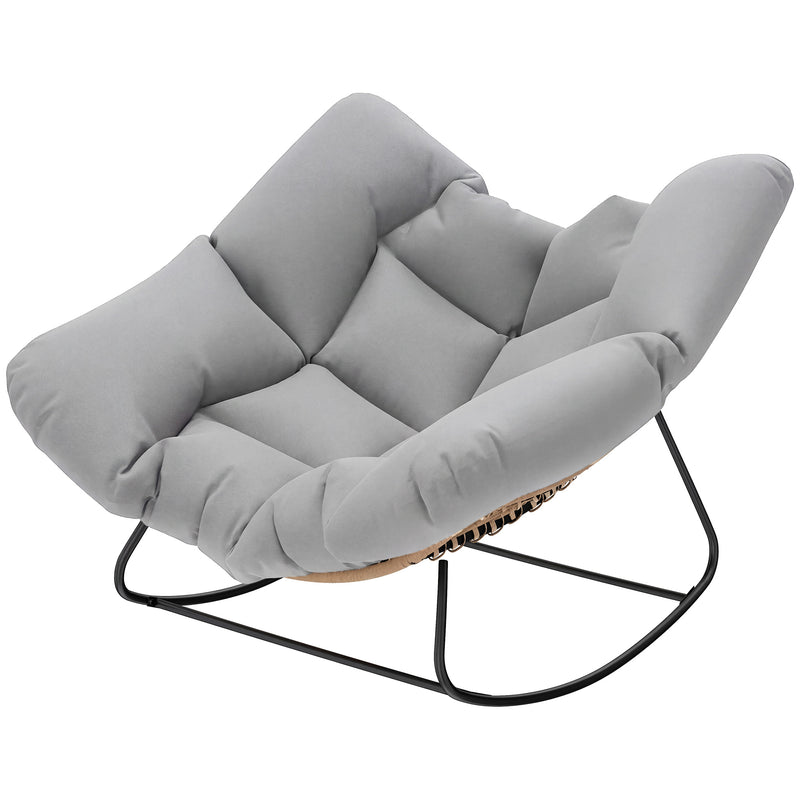 Outsunny Indoor Outdoor Rocking Chair, Oversized Rocking Egg Chair with Cushion for Living Room, Garden, Patio, Light – view 10