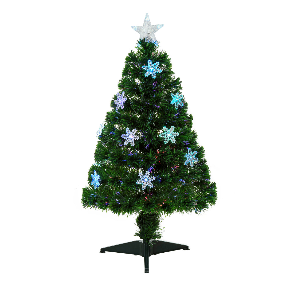 3ft green fibre optic tabletop Christmas tree with LED snowflakes and a star on top
