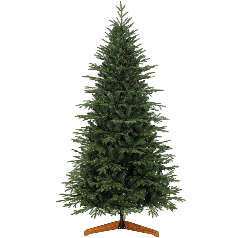 7ft full green artificial Christmas tree on a solid pine wood stand